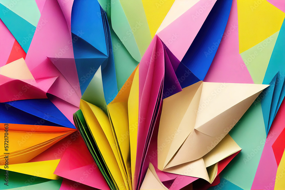 Colorful folded paper as abstract wallpaper background (Generative AI) Colorful folded paper as abstract wallpaper background (Generative AI)