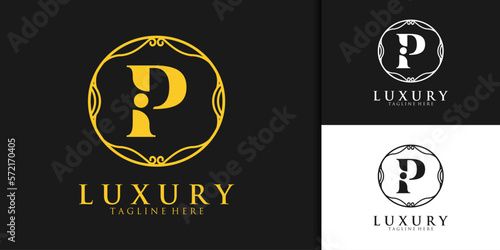 Luxury initial P iP Pi logo design template	