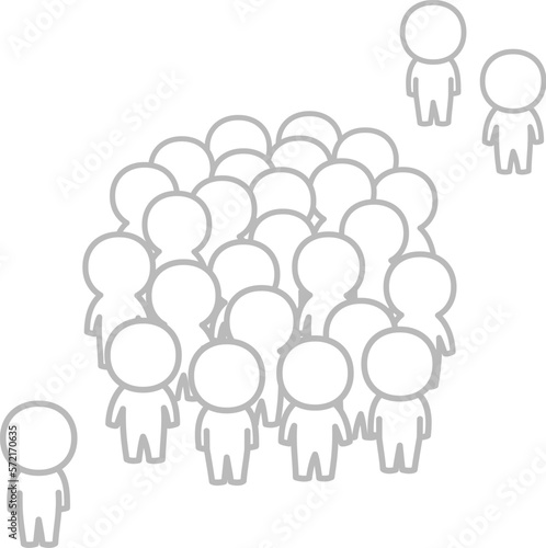 集まる人々と孤立した人物