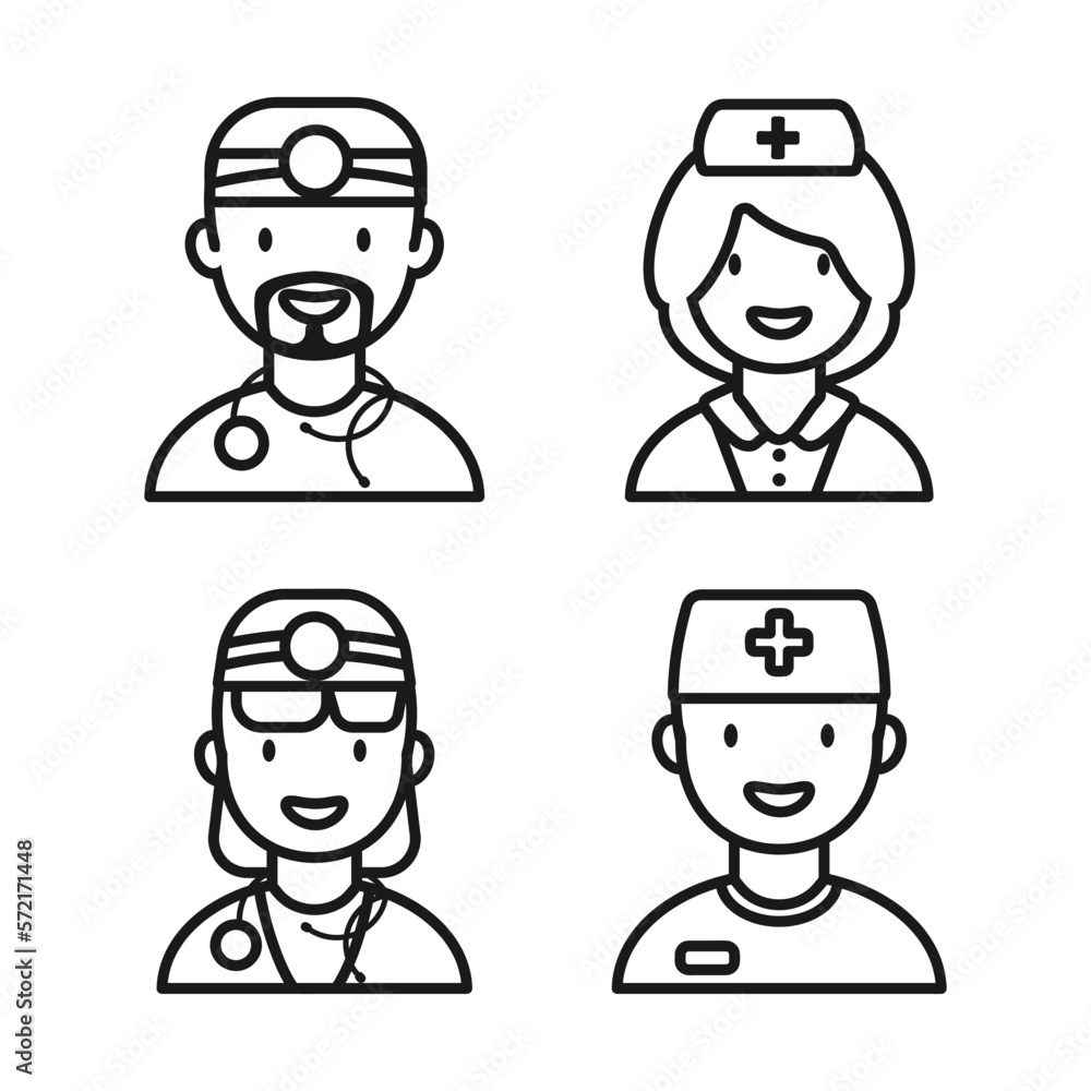 Doctor and Nurse Line Icons set. Outline Icons for web application. Vector illustration. Doctor and Nurse Line Icons set. Outline Icons for web application. Vector illustration.