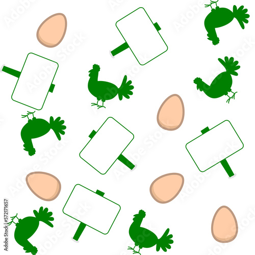 Paper pattern with green chickens and eggs on white background