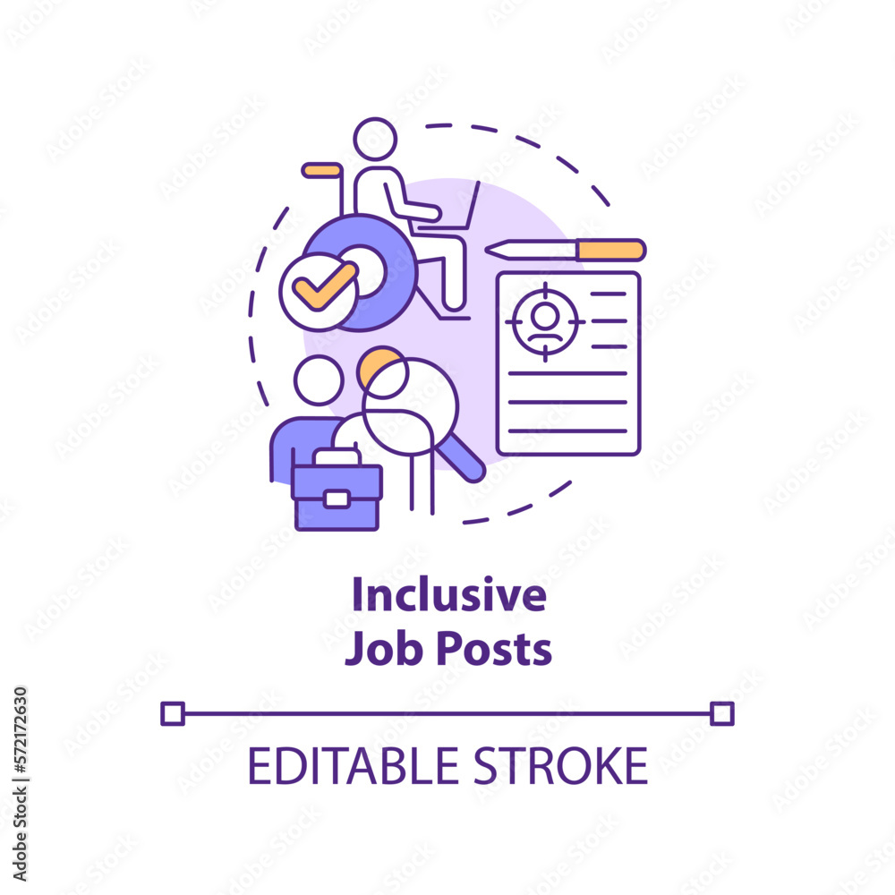 Inclusive job posts concept icon. Diversifying pipeline of candidate abstract idea thin line illustration. Isolated outline drawing. Editable stroke. Arial, Myriad Pro-Bold fonts used