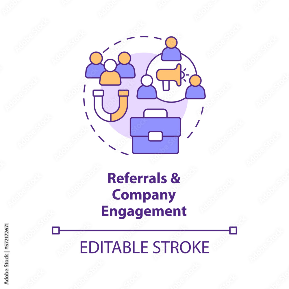 Referrals and company engagement concept icon. Diversifying pipeline of candidate abstract idea thin line illustration. Isolated outline drawing. Editable stroke. Arial, Myriad Pro-Bold fonts used Referrals and company engagement concept icon. Diversifying pipeline of candidate abstract idea thin line illustration. Isolated outline drawing. Editable stroke. Arial, Myriad Pro-Bold fonts used