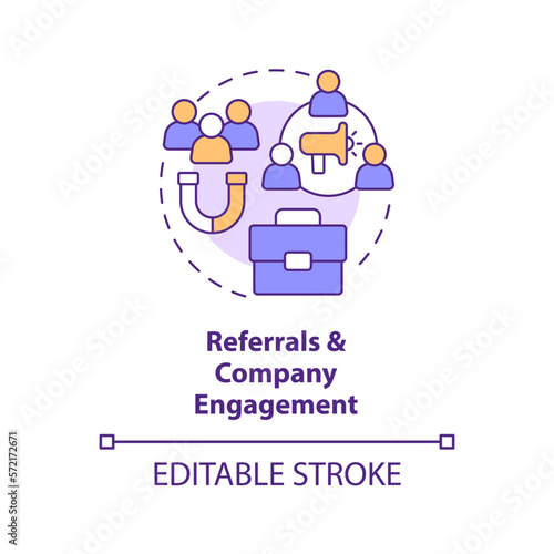 Referrals and company engagement concept icon. Diversifying pipeline of candidate abstract idea thin line illustration. Isolated outline drawing. Editable stroke. Arial, Myriad Pro-Bold fonts used