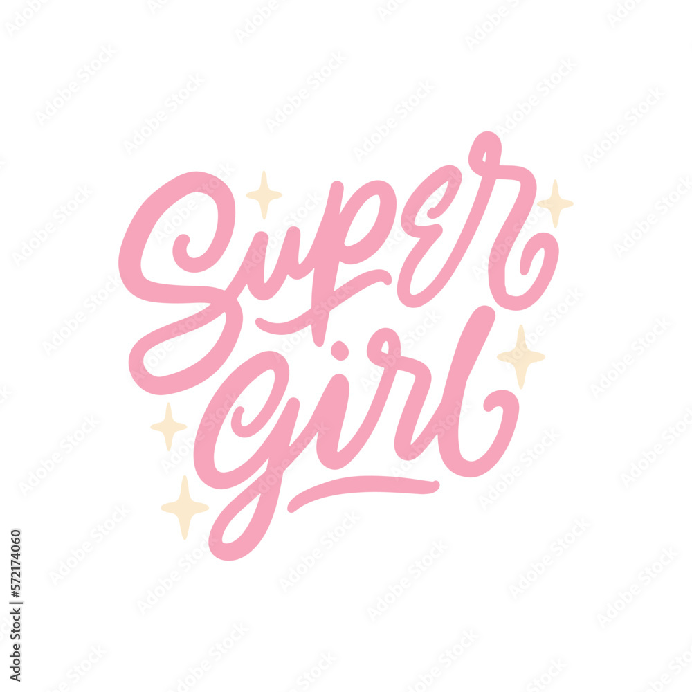Fototapeta premium Super girl hand lettering calligraphy design. Typography with pink color on white background.