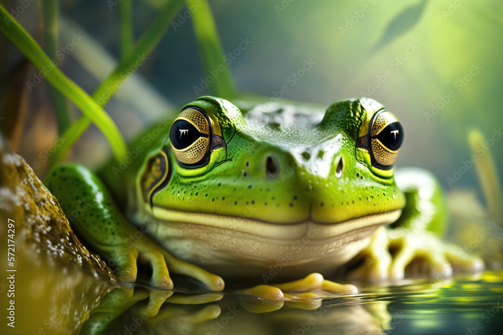 A close-up selective focus shot of a frog. Generative AI A close-up selective focus shot of a frog. Generative AI