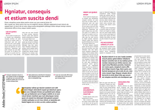 magazine, annual report mockup with pink headers, article