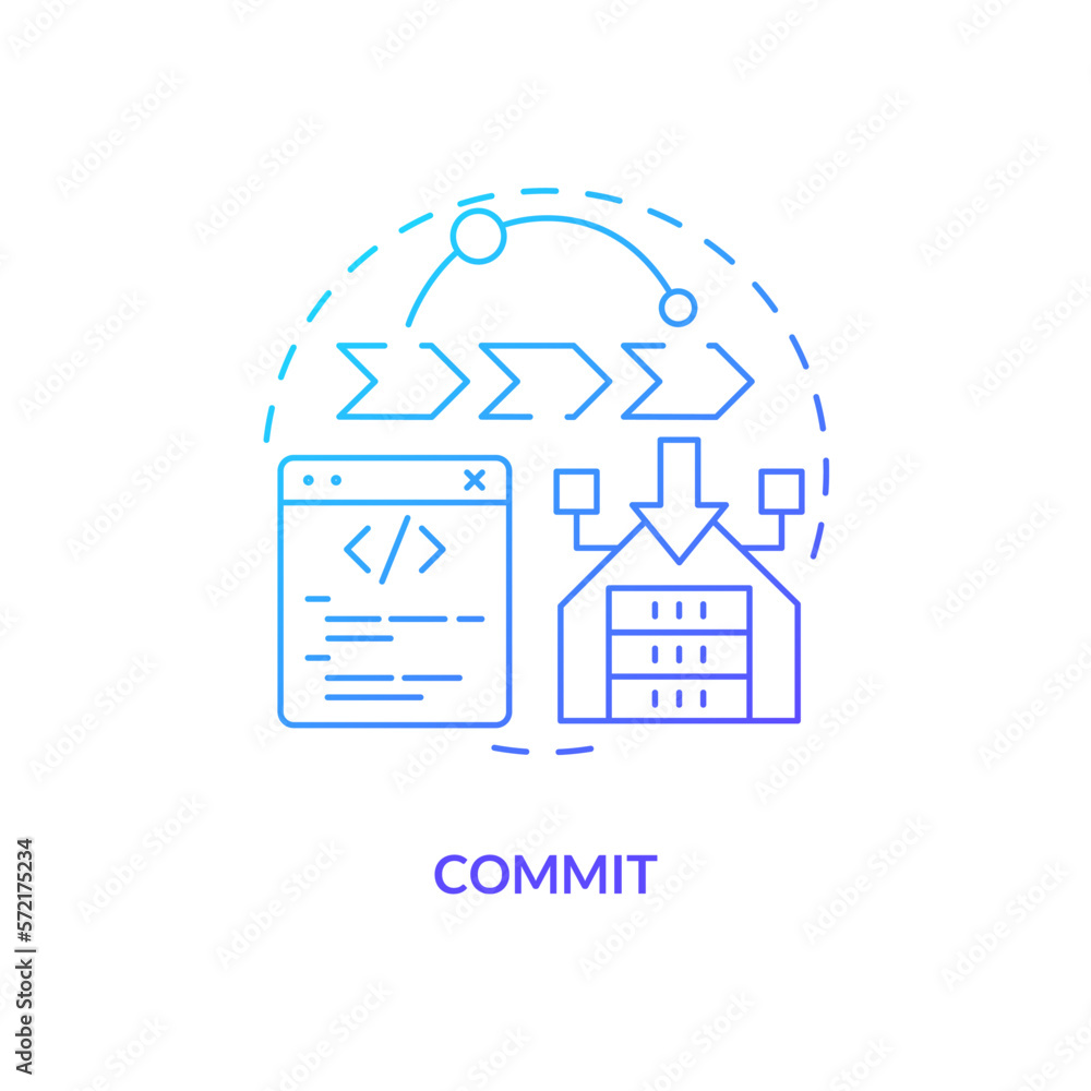 Commit blue gradient concept icon. Sending changes to file repository. Source control strategy abstract idea thin line illustration. Isolated outline drawing. Myriad Pro-Bold font used Commit blue gradient concept icon. Sending changes to file repository. Source control strategy abstract idea thin line illustration. Isolated outline drawing. Myriad Pro-Bold font used