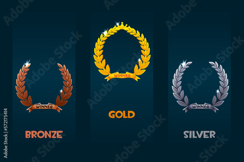 Set of laurel wreath award- bronze, silver and gold