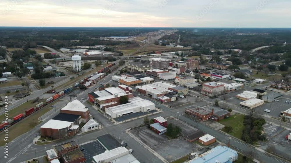 Downtown Waycross Georgia Aerial View Dolly Forward Downtown Waycross Georgia Aerial View Dolly Forward