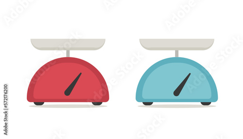 Weight scale icon vector flat design, kitchen weigh libra simple red blue fun comic cartoon graphics illustration drawn image clipart isolated on white
