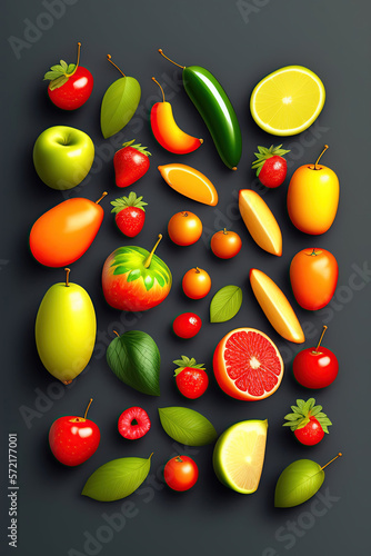 Collection of fruits on grey background