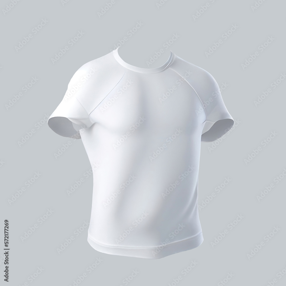 White floating T-shirt with ghost model concept on plain background concept made with generative AI White floating T-shirt with ghost model concept on plain background concept made with generative AI