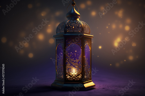 A Breathtaking Ramadan Candle Scene Bokeh Background and Dark Gold and Purple Hues Create a Soothing Atmosphere