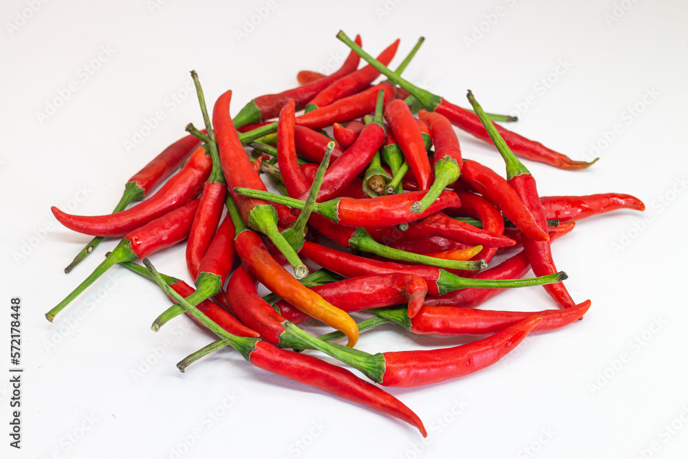 Red hot chili peppers isolated on white background. Red chilli pepper.