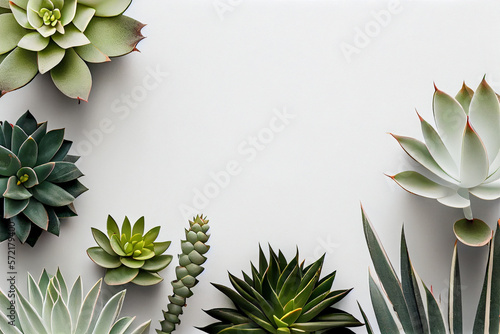 floral frame with succulents minimal creative on white background. flat lay, top view. christmas background wallpaper. mockup