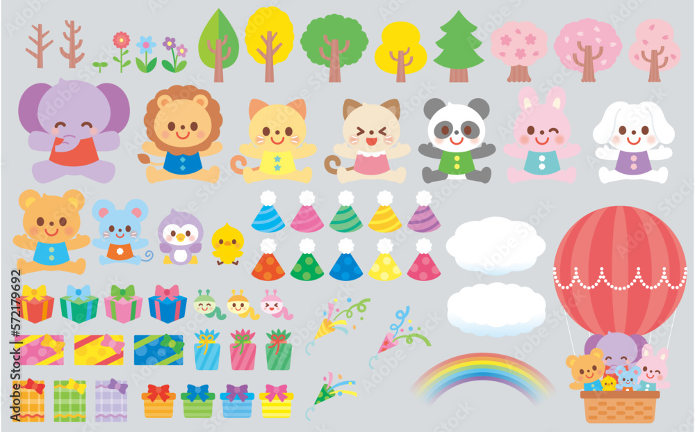 かわいい動物セット Vector illustration of cute animals かわいい動物セット Vector illustration of cute animals