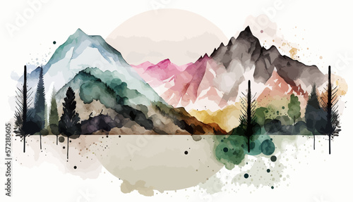 Mountain background vector. in traditional oriental, minimalistic Japanese style. Vector illustration