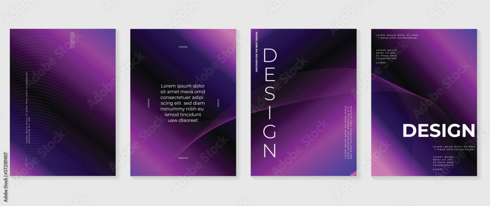 Vibrant colorful gradient background vector set. Trendy abstract curve line art and gradient fluid background. Futuristic design illustration for cover, wallpaper, poster, business, card, banner.