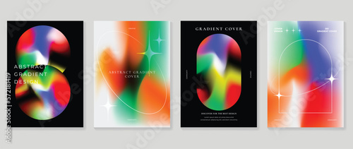 Vibrant colorful gradient background vector set. Trendy abstract gradient fluid blurred background and sparkle element lines. Design illustration for cover, wallpaper, poster, business, card, banner.