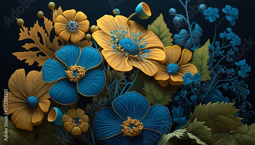 yellow and blue flowers, Generative AI