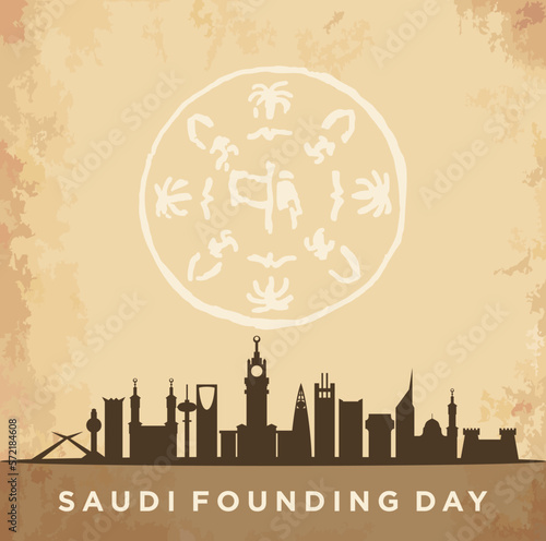 Saudi Founding Day. 22nd February (Arabic text translation: The Saudi Foundation Day 1727). Vector illustration.