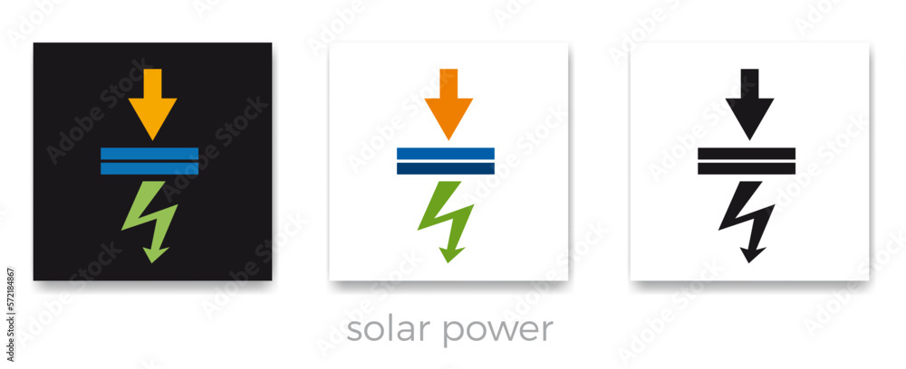 Rays of the sun hitting a solar panel that produces electricity. Solar power. Vector sign green energy Rays of the sun hitting a solar panel that produces electricity. Solar power. Vector sign green energy