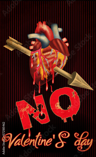 Anti Valentines day card, arrow and heart with blood, vector illustration