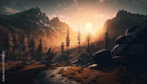 Beautiful Mountains Landscape With Sunset Wallpaper Generated AI HD 4K