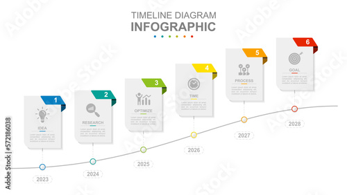 Infographic business template. 6 Steps Timeline diagram calendar with progress arrows. Concept presentation.
