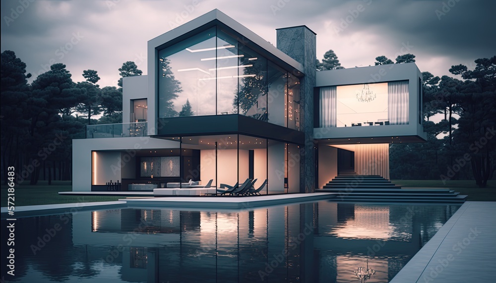 Modern house with pool. Generative ai Modern house with pool. Generative ai