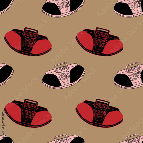 Pattern with tape recorders. Cassette recorder. Vector illustration. For printing on fabric and paper.