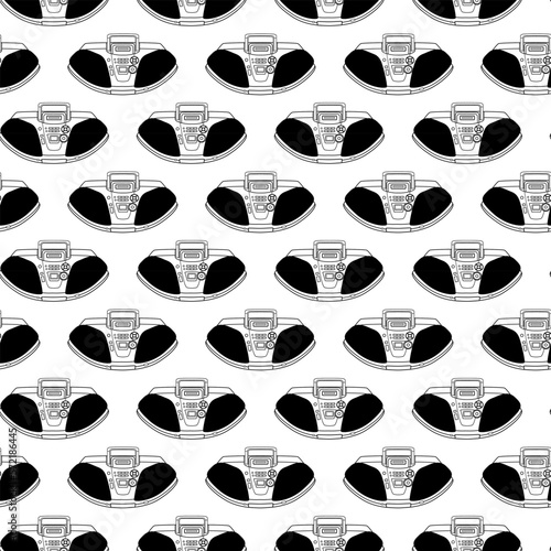 Pattern with tape recorders. Cassette recorder. Vector illustration. For printing on fabric and paper.