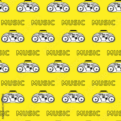 Pattern with tape recorders. Cassette recorder. Vector illustration. For printing on fabric and paper.