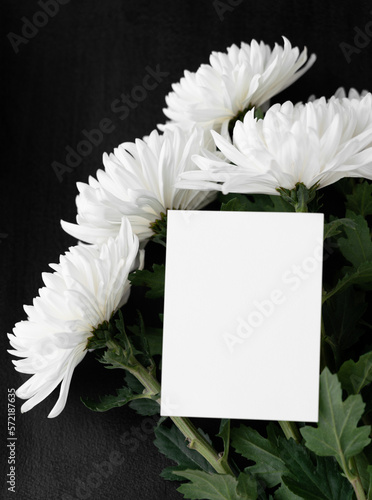 bouquet of white chrysanthemum  with card