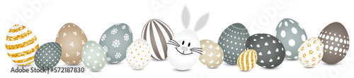 Weißes Hasenei & Ostereier Muster Banner Naturfarben/Gold
