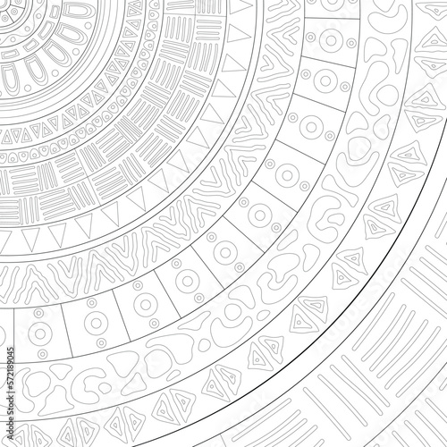 Cartoon african tribal pattern sketch template. Abstract graphic vector illustration in black and white for games, background, pattern, decor. Children`s story book, fairytail, coloring paper, page. 