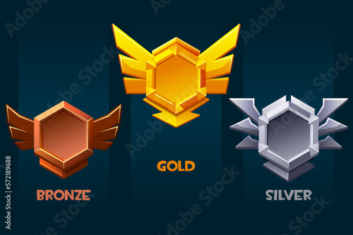 Set of game rank icons- bronze, silver and gold