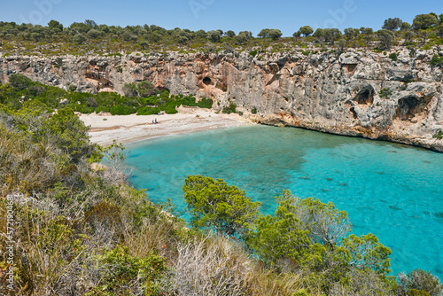 Turquoise waters in Mallorca. Pilota cove. Mediterranean coastline. Balearic islands