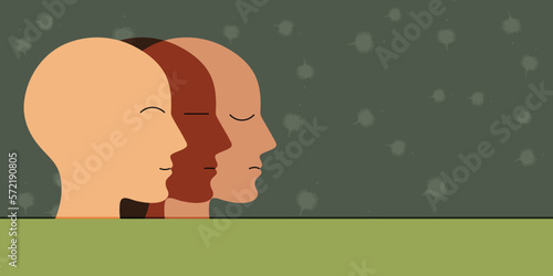 Metaphor bipolar disorder, different thinking, Parkinson, Double face, Split personality, Psychology, Dual personality and Mental health concept. Copy space. web, social media, banner design.