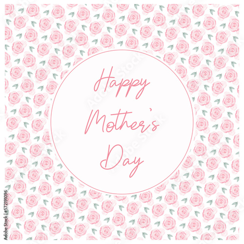 Happy Mother's Day. Mother's Day card with watercolor abstract pink roses. Square composition. Postcard