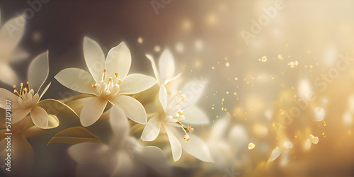 Fotografia Floral feminine banner with jasmine flowers and bokeh glow