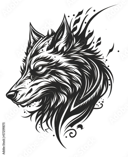a wolf head flat logo illustration on transparent background