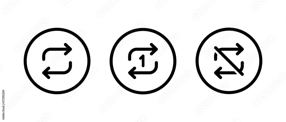 Repeat song icon set collection vector. Music button concept Repeat song icon set collection vector. Music button concept