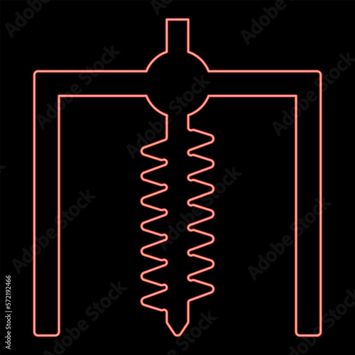 Neon installation for drilling rig symbol mining bore hole digger earth auger geodetic work red color vector illustration image flat style