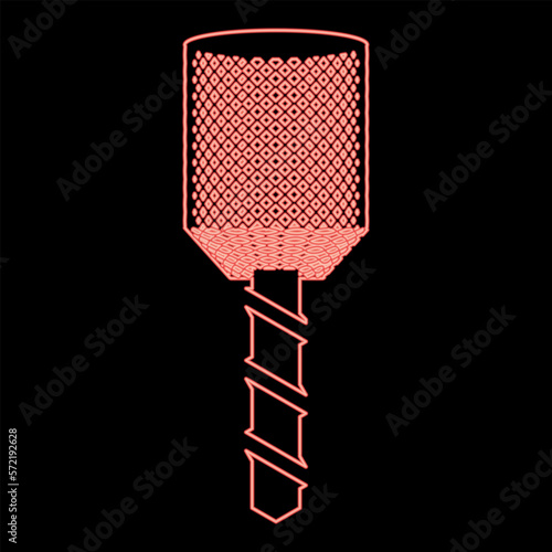 Neon drill bit auger in head drilling tool Milling machine spindle CNC factory red color vector illustration image flat style