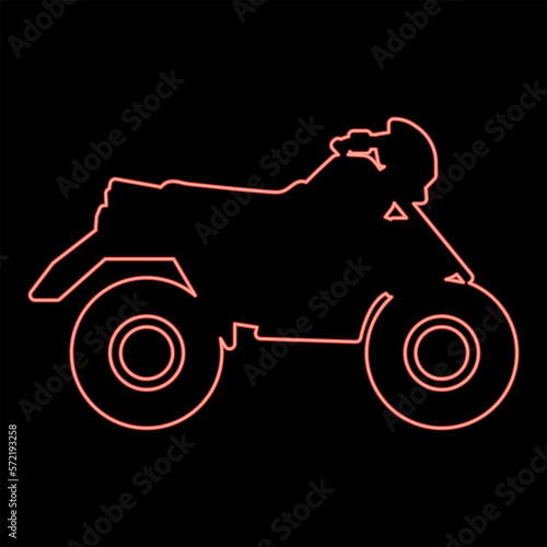 Neon quad bike ATV moto for ride racing all terrain vehicle red color vector illustration image flat style