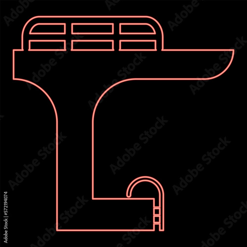 Neon tower in the pool for jump board diving springboard swimming red color vector illustration image flat style