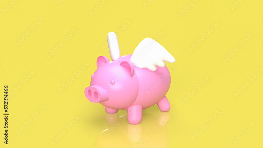 The Pink Piggy fly on yellow background for saving or banking concept 3d rendering The Pink Piggy fly on yellow background for saving or banking concept 3d rendering