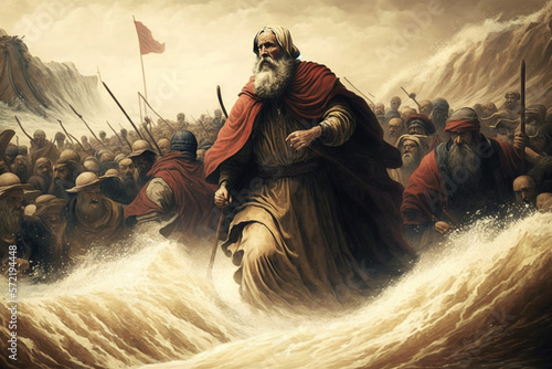 Moses crossing the Red Sea  illustration, Generative AI photo